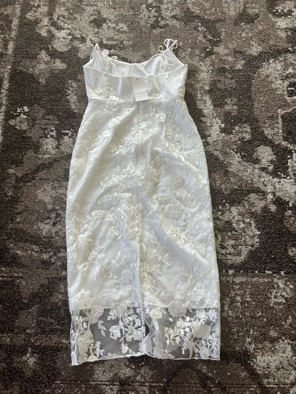 Park & Fifth Ivory Floral Lace Midi Dress with Spaghetti Straps - Picture 7 of 11
